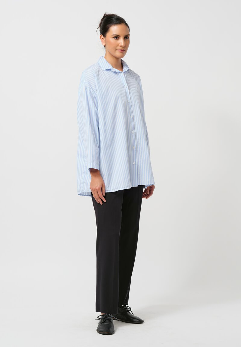 Bergfabel Washed Cotton Poplin Overshirt in Blue Stripe	