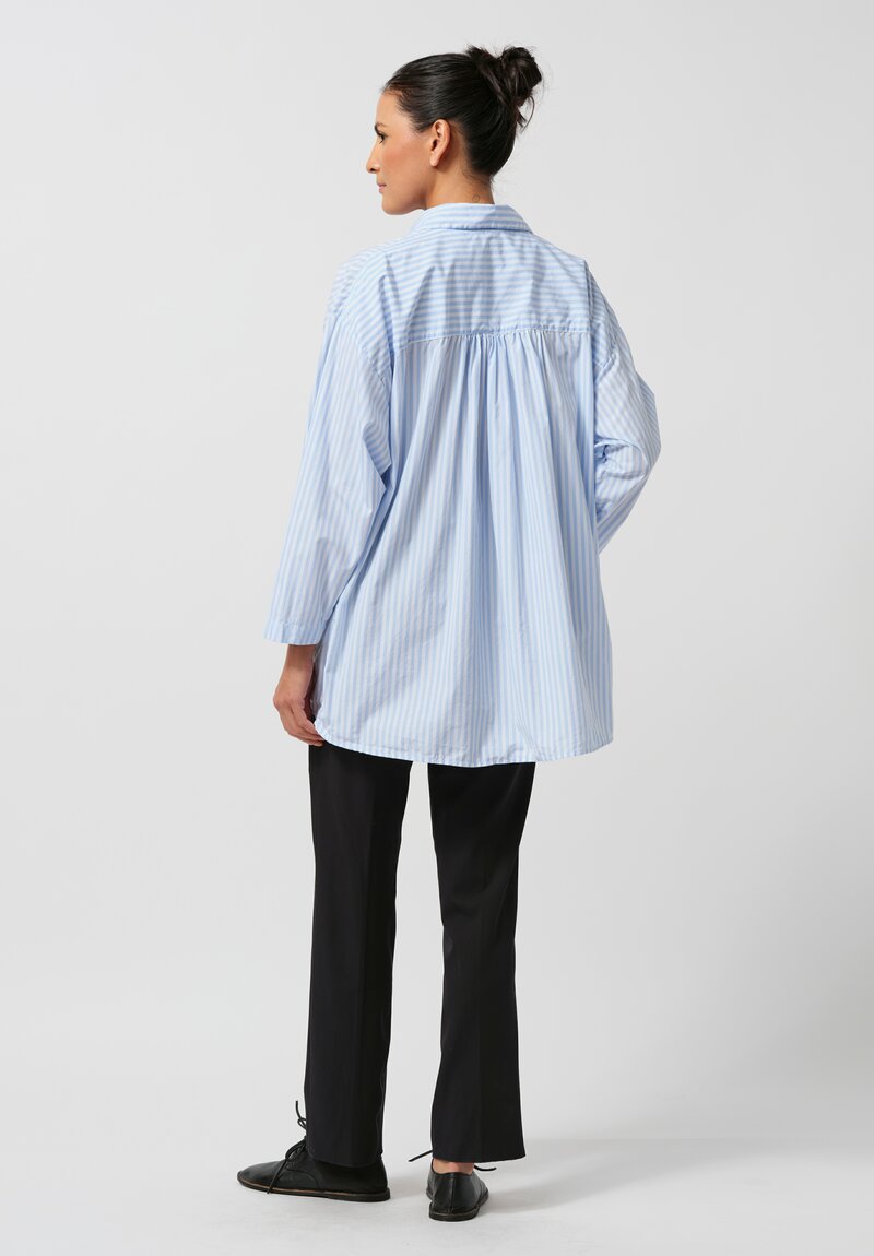 Bergfabel Washed Cotton Poplin Overshirt in Blue Stripe	