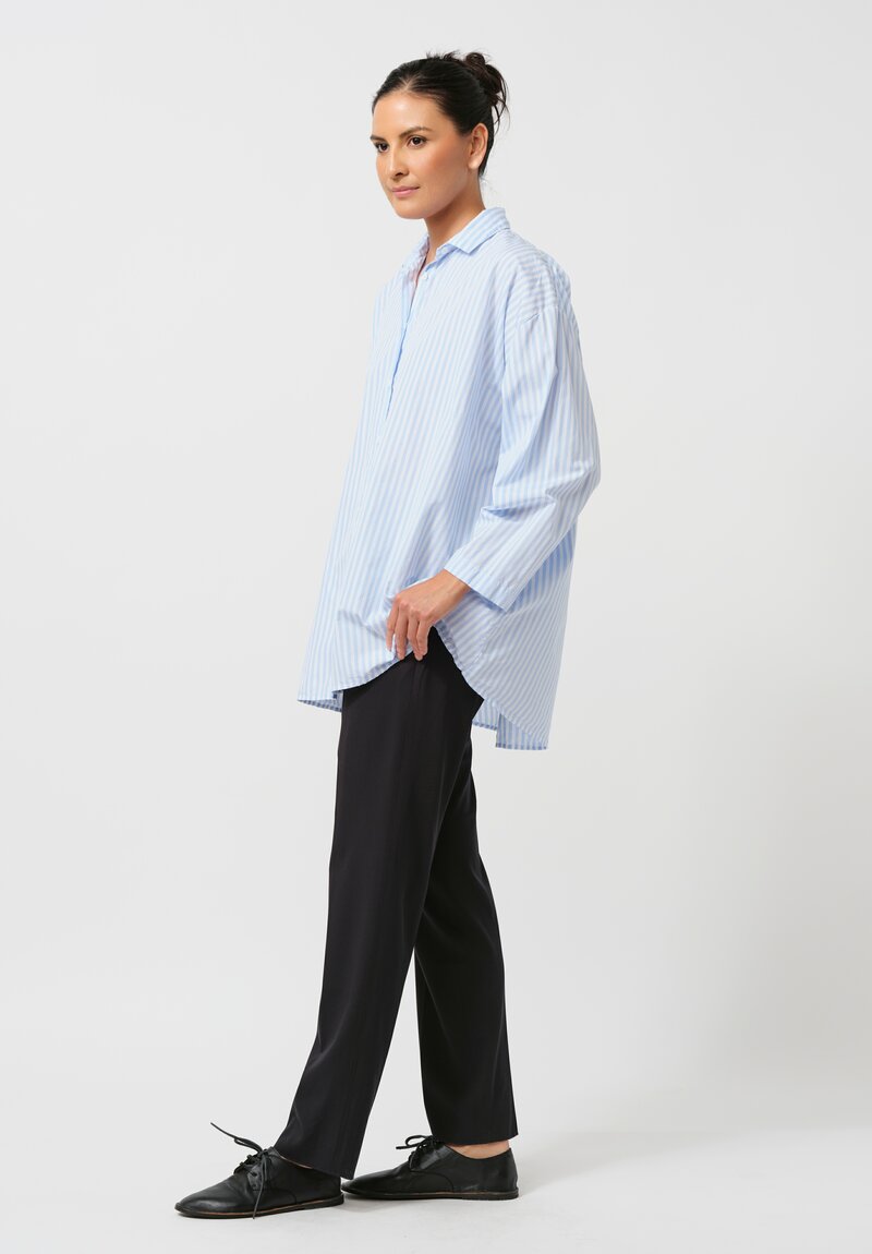 Bergfabel Washed Cotton Poplin Overshirt in Blue Stripe	