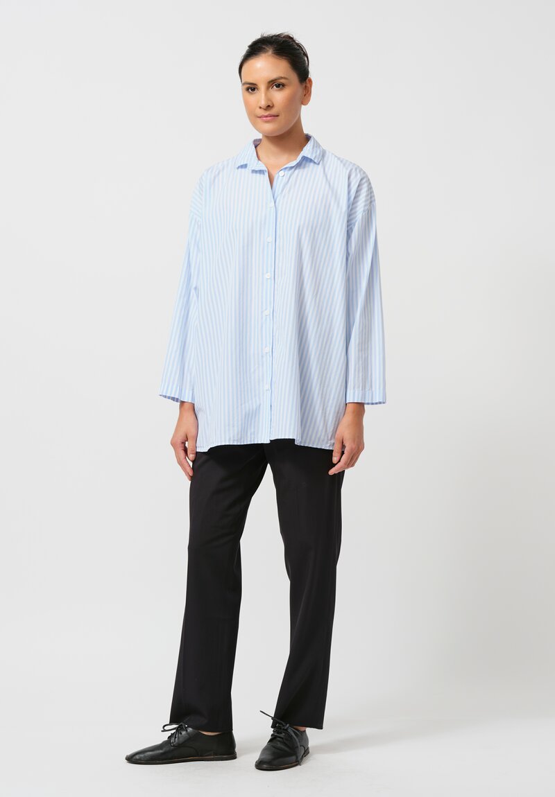 Bergfabel Washed Cotton Poplin Overshirt in Blue Stripe	