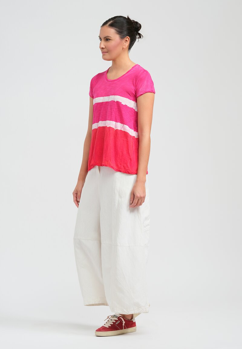 Gilda Midani Pattern Dyed Short Sleeve Monoprix Tee in Fiesta Pink & White Stripes 