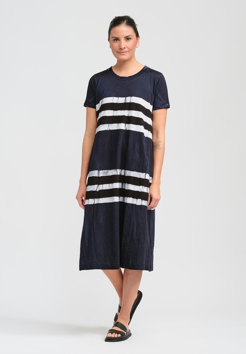 Gilda Midani Pattern Dyed Short Sleeve Maria Dress in Blue, Black & White Stripes