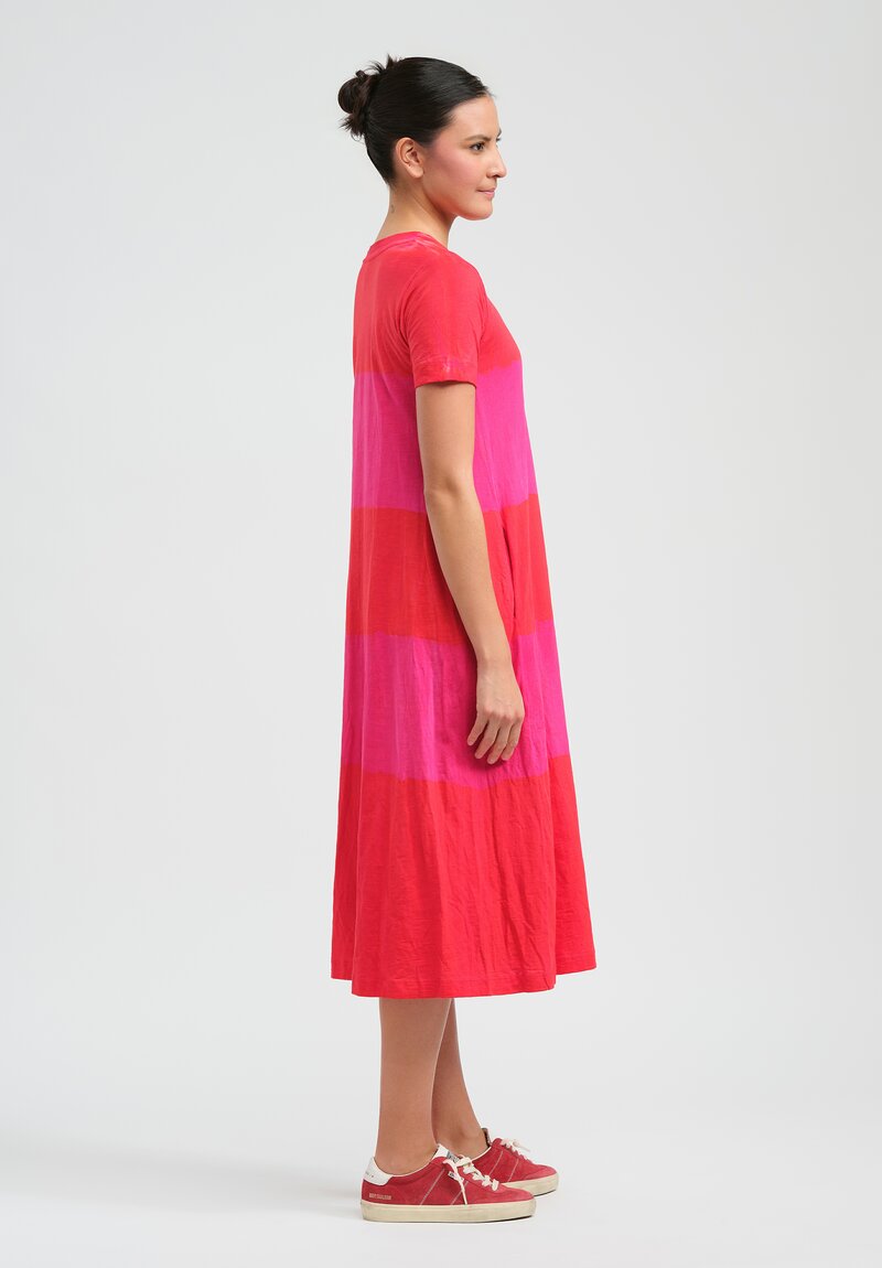 Gilda Midani Pattern Dyed Short Sleeve Maria Dress in Sangrenta Red & Pink Stripes