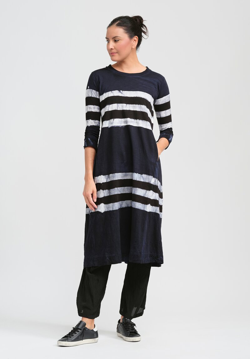 Gilda Midani Pattern Dyed Three-Quarter Sleeve Maria Dress in Blue, Black & White Stripes	