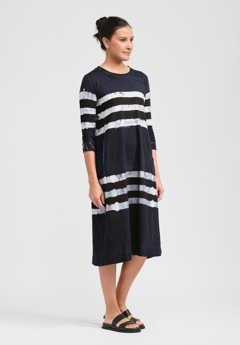 Gilda Midani Pattern Dyed Three-Quarter Sleeve Maria Dress in Blue, Black & White Stripes	