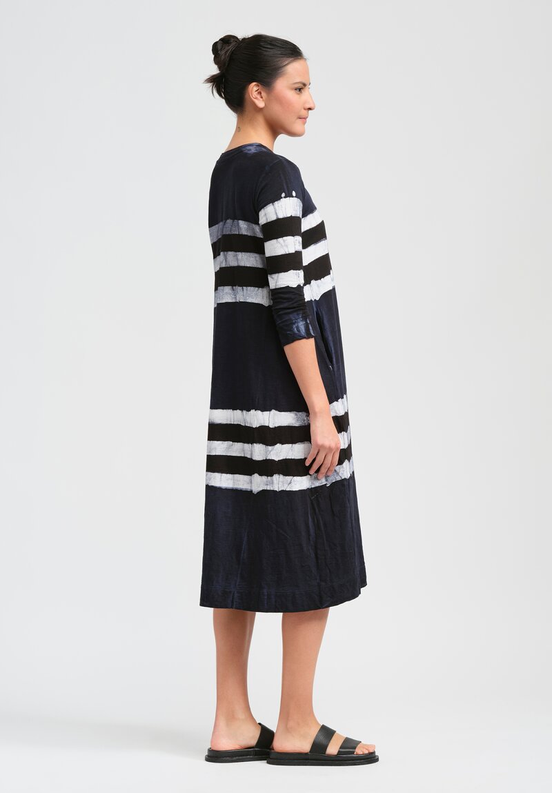 Gilda Midani Pattern Dyed Three-Quarter Sleeve Maria Dress in Blue, Black & White Stripes	