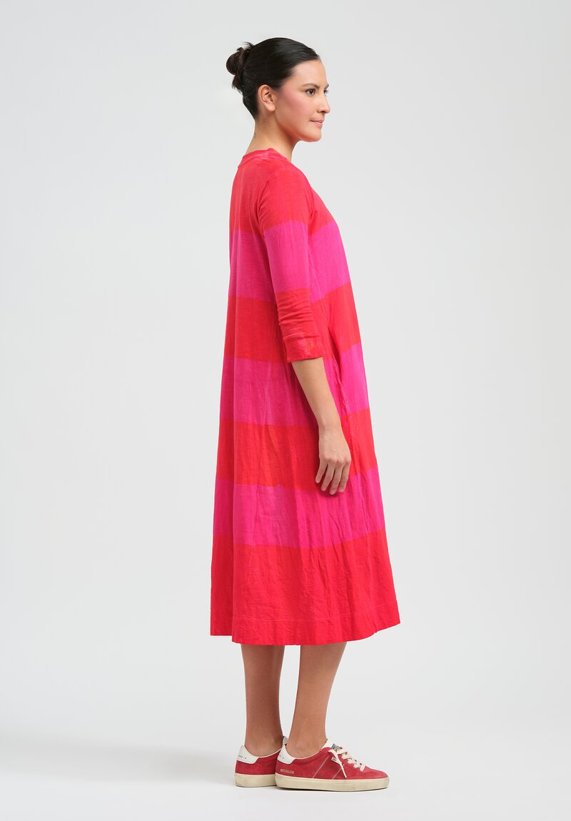 Gilda Midani Pattern Dyed Three-Quarter Sleeve Maria Dress in Sangrenta Red & Pink Stripes 