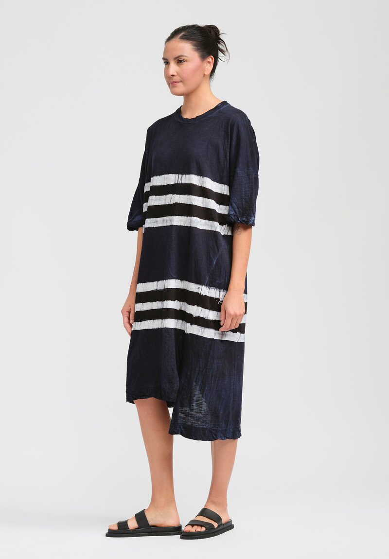 Gilda Midani Pattern Dyed Short Sleeve Super Dress in Blue, Black & White Stripes