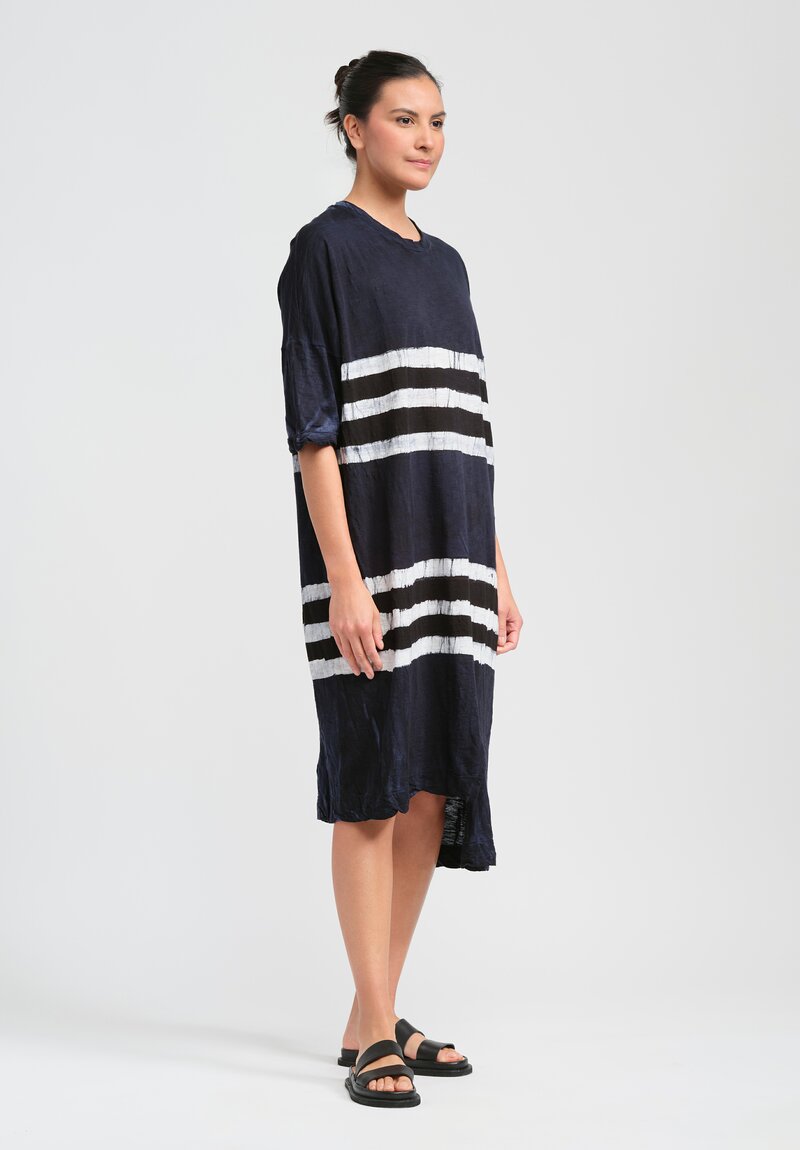 Gilda Midani Pattern Dyed Short Sleeve Super Dress in Blue, Black & White Stripes