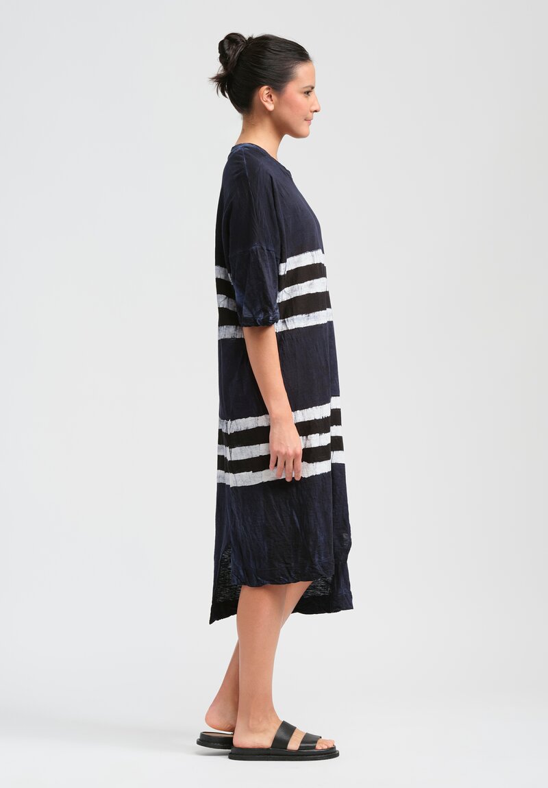 Gilda Midani Pattern Dyed Short Sleeve Super Dress in Blue, Black & White Stripes