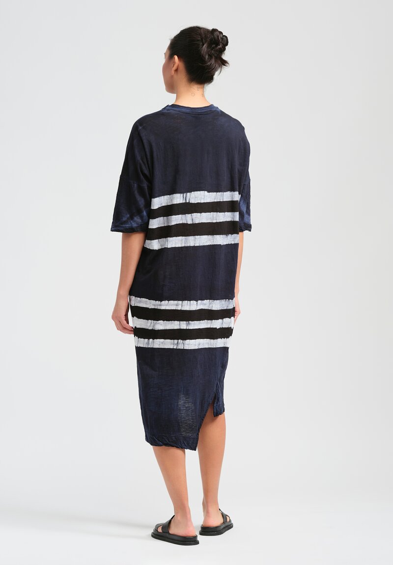 Gilda Midani Pattern Dyed Short Sleeve Super Dress in Blue, Black & White Stripes