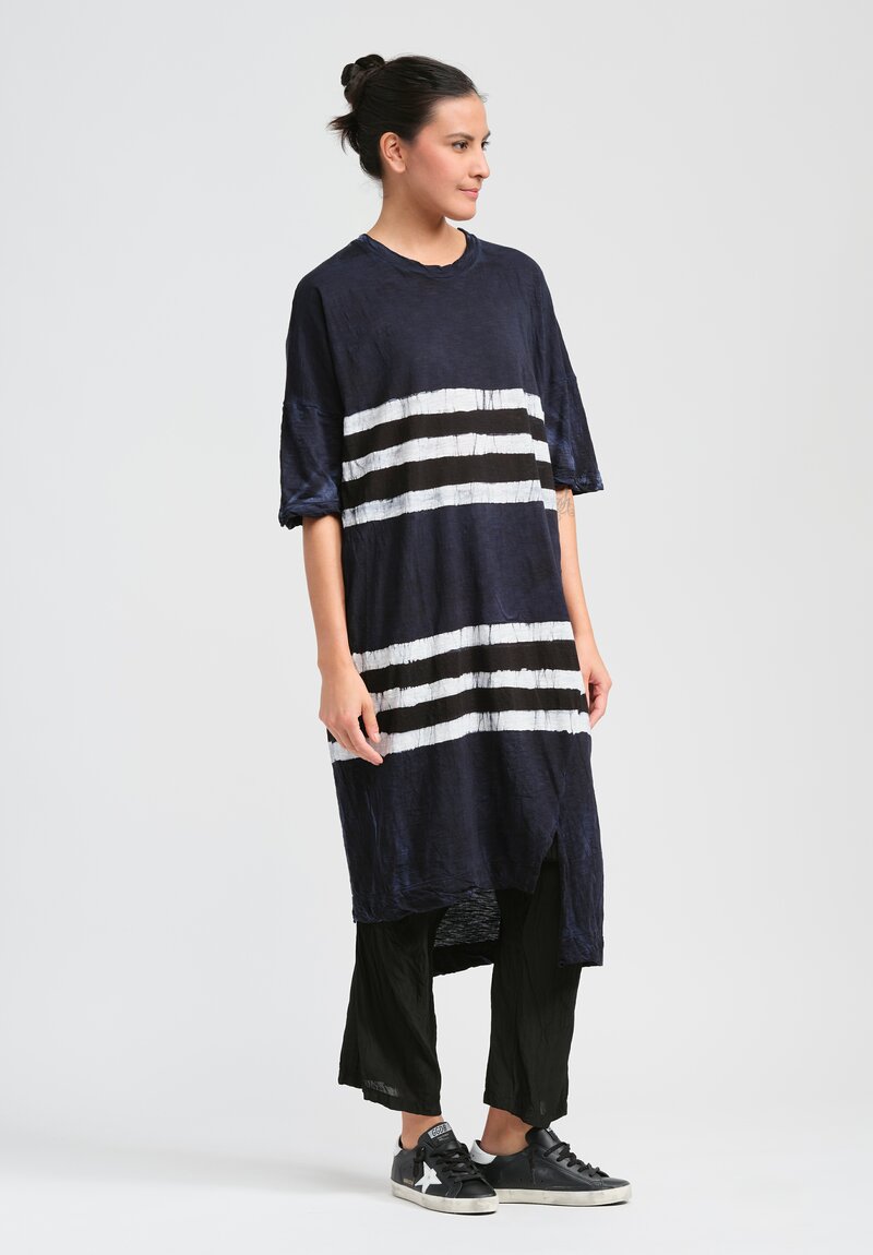 Gilda Midani Pattern Dyed Short Sleeve Super Dress in Blue, Black & White Stripes