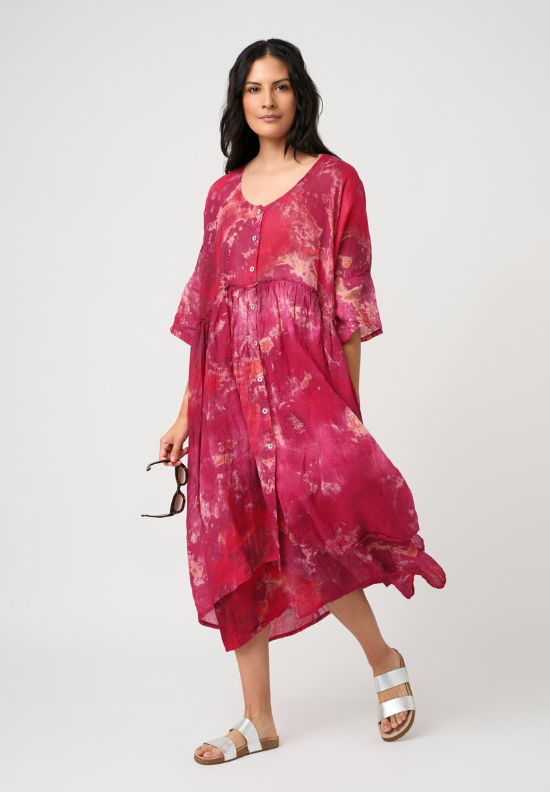 Gilda Midani Linen Pattern-Dyed Overdress in Blossom Pink