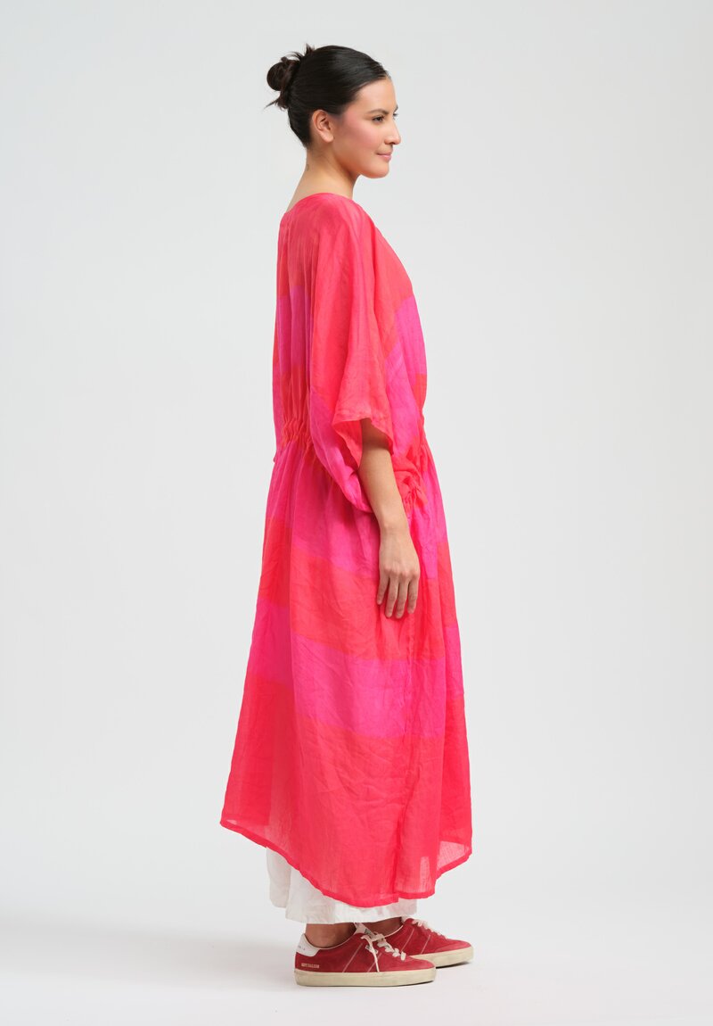 Gilda Midani Linen "Pool" Dress in Sangrenta Red & Pink Stripes 	