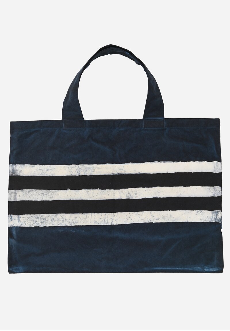 Gilda Midani Cotton Canvas Tote Bag in Blue, Black & White Stripes