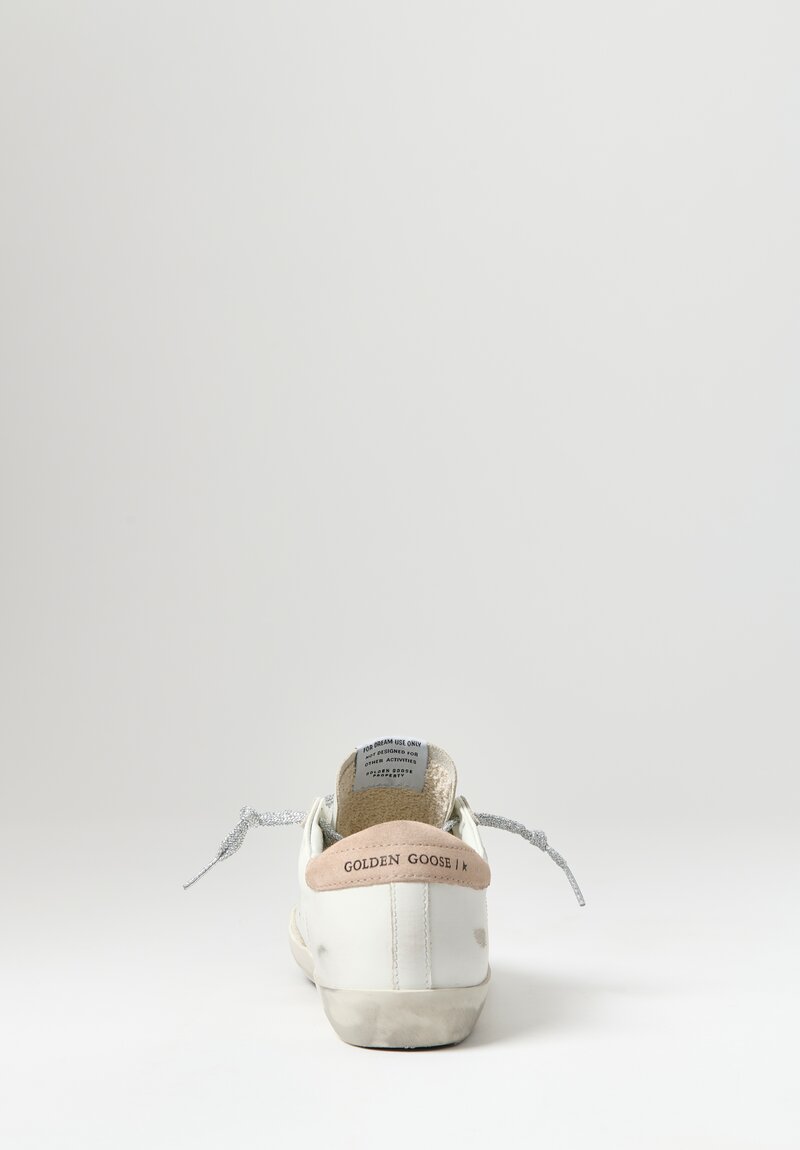 Golden Goose Leather Super Star Sneakers in Optic White & Antique Pink Star