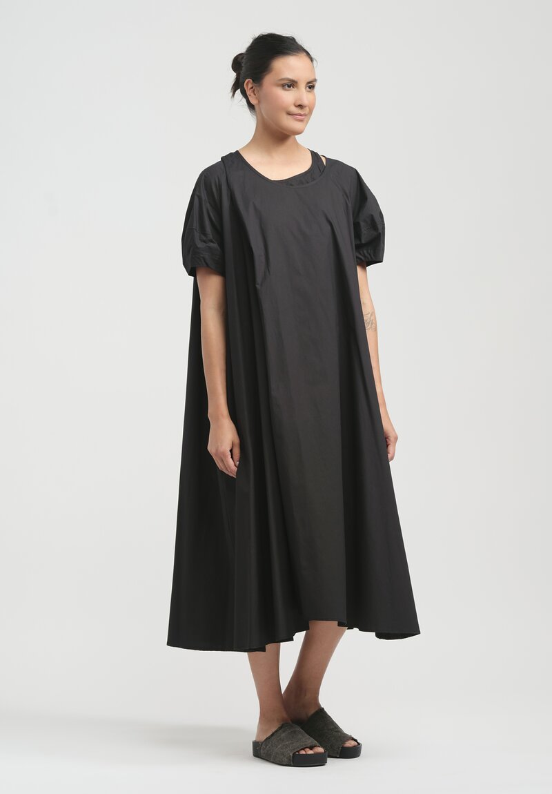 Rundholz Paper Cotton Asymmetrical Fold Dress in Black	