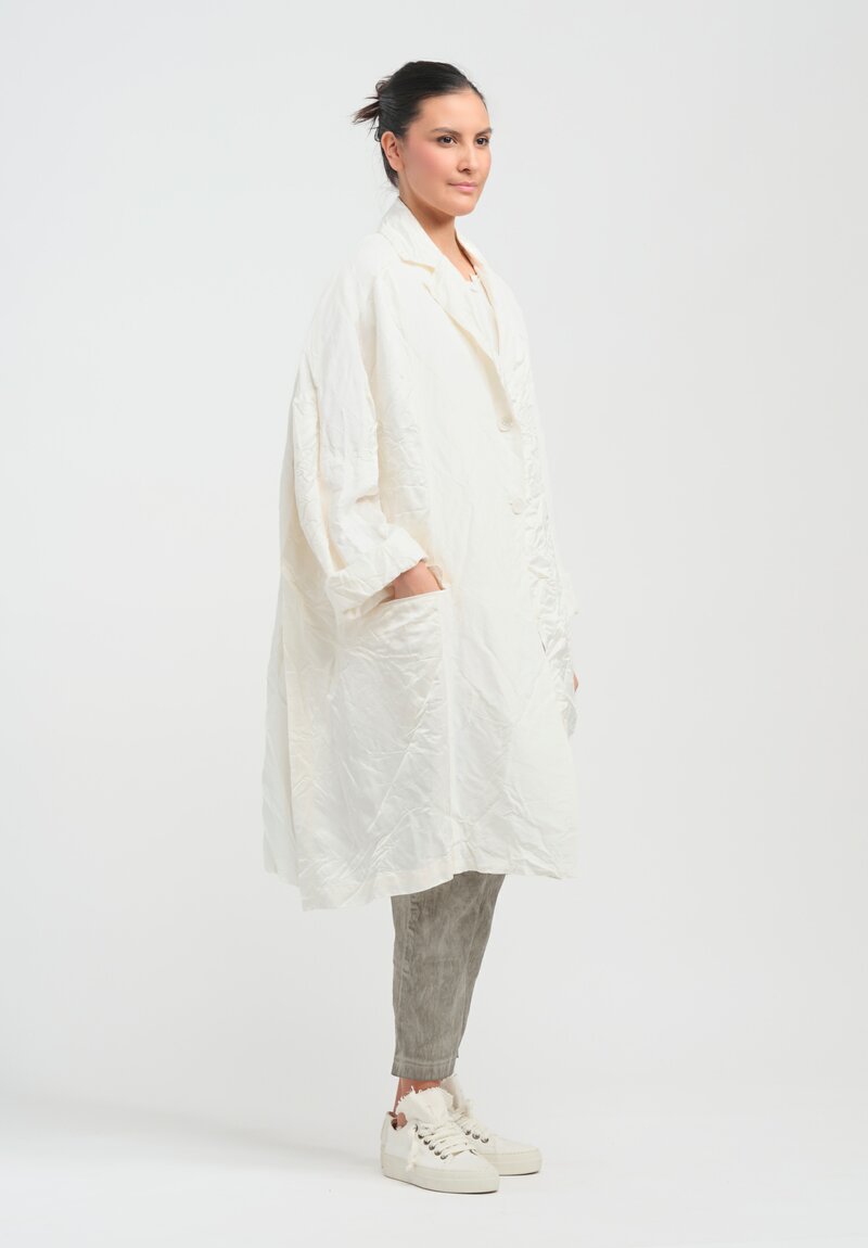 Rundholz Linen & Satin Panel Coat in Callas White