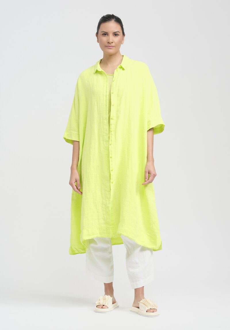 Rundholz Black Label Linen Button-Down Float Tunic in Sun Green	