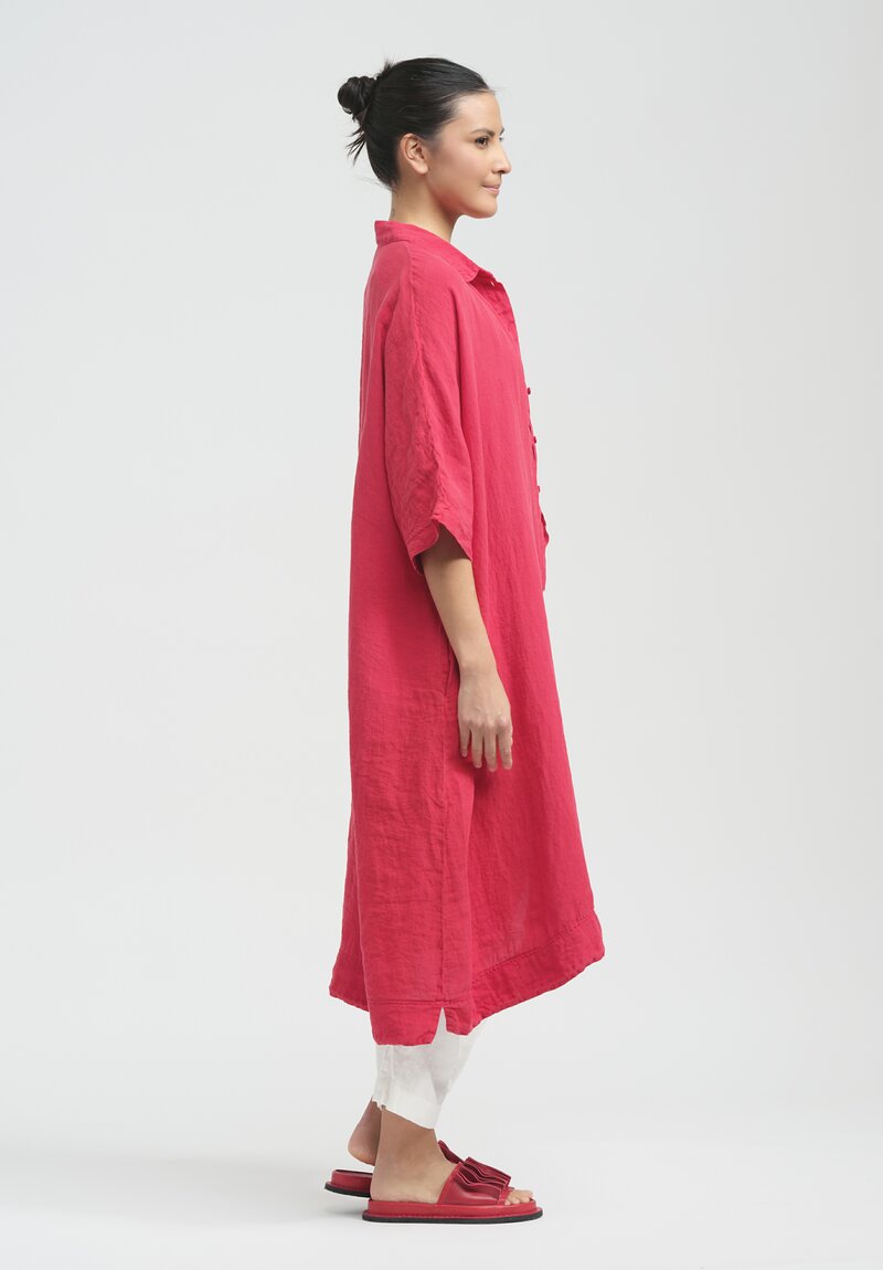 Rundholz Black Label Linen Button-Down Float Tunic in Chili Pink	