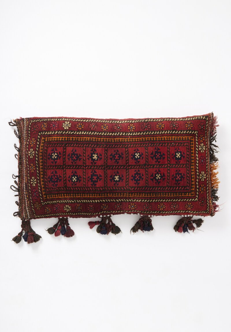 Antique and Vintage Button-Edge Baluch Rug Pillow with Tassels	