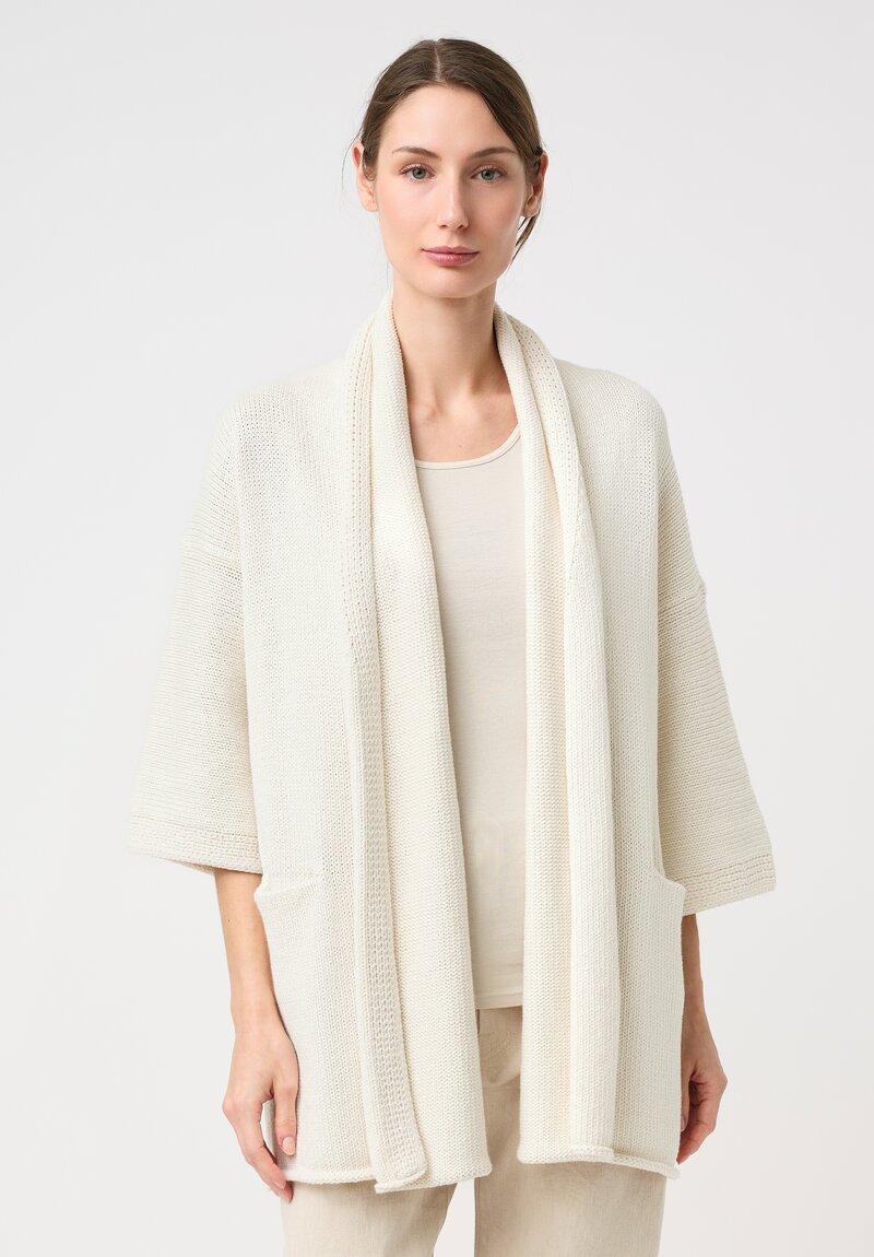 Lauren Manoogian Pima Cotton Hand-Knit Shawl Cardigan in Bone White