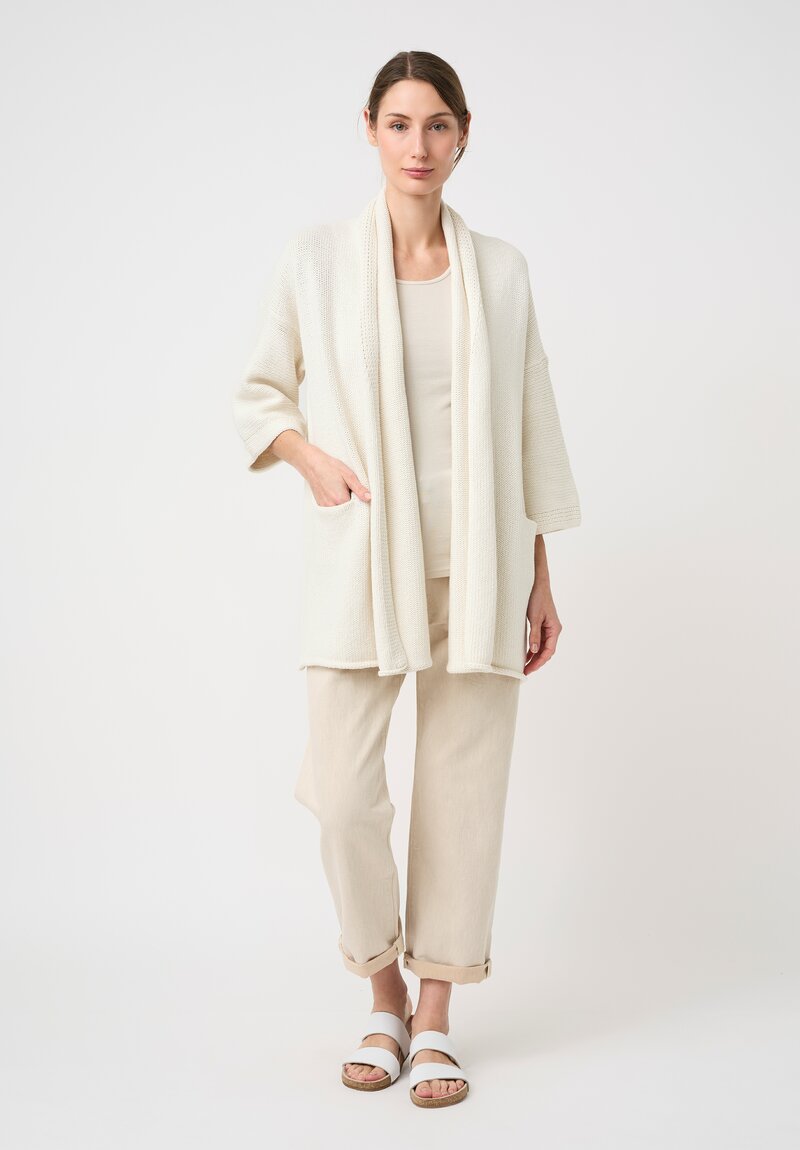 Lauren Manoogian Pima Cotton Hand-Knit Shawl Cardigan in Bone White