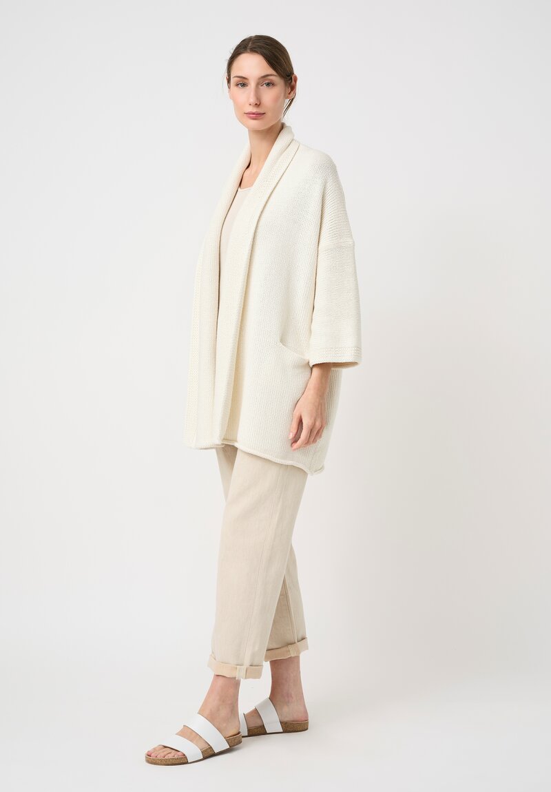 Lauren Manoogian Pima Cotton Hand-Knit Shawl Cardigan in Bone White