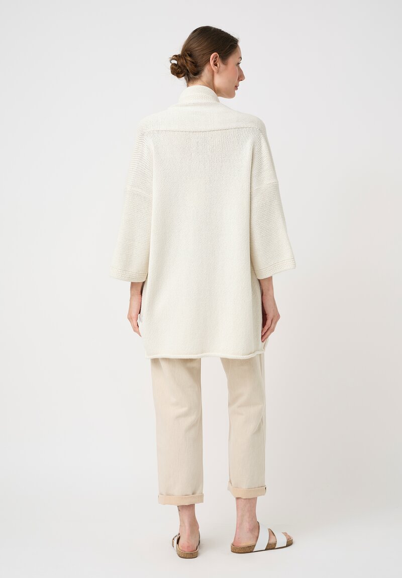 Lauren Manoogian Pima Cotton Hand-Knit Shawl Cardigan in Bone White