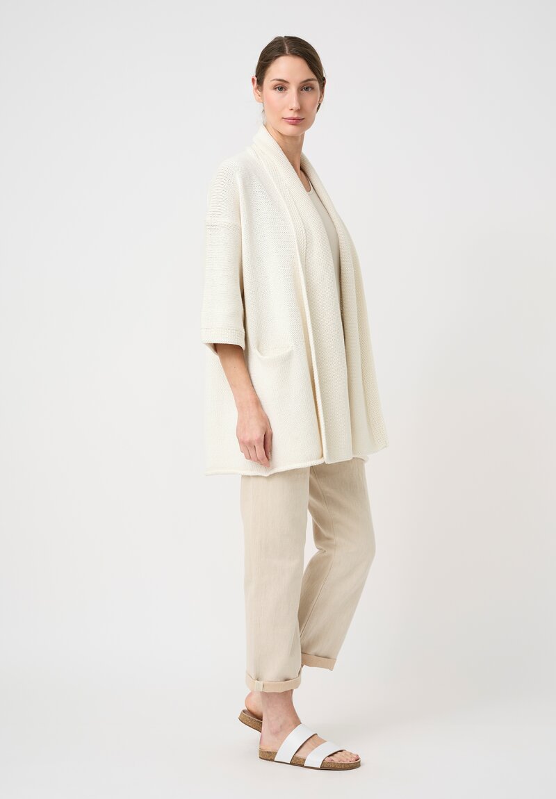 Lauren Manoogian Pima Cotton Hand-Knit Shawl Cardigan in Bone White