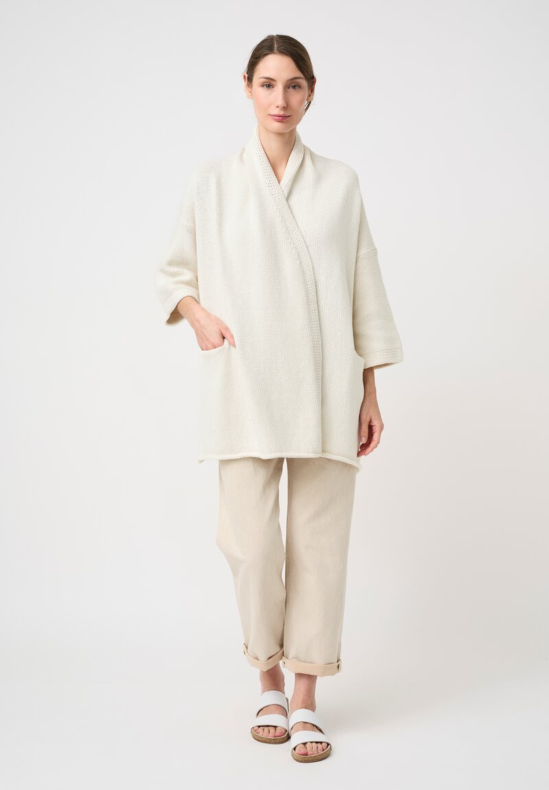 Lauren Manoogian Pima Cotton Hand-Knit Shawl Cardigan in Bone White