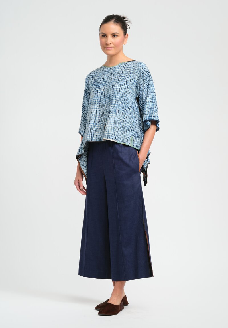 Sophie Hong Short Raw Silk Shibori Top in Indigo Blue