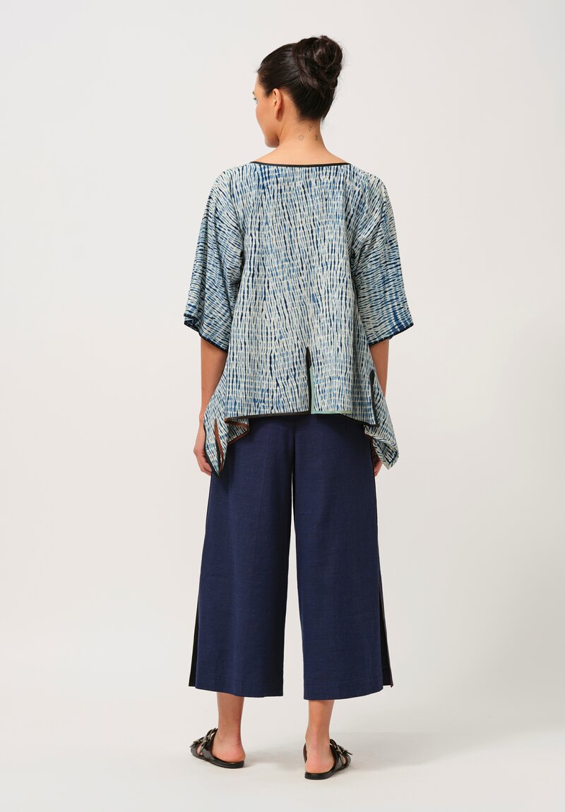 Sophie Hong Short Raw Silk Top in Indigo Shibori