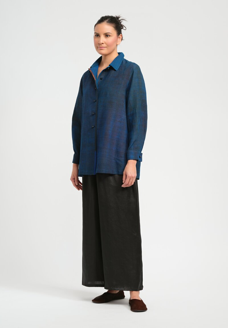 Sophie Hong Textured Copper Silk Shirt in Indigo Blue	