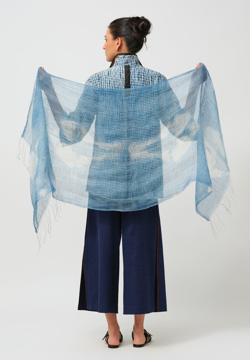 Sophie Hong Silk & Linen Cloud Scarf in Indigo Blue