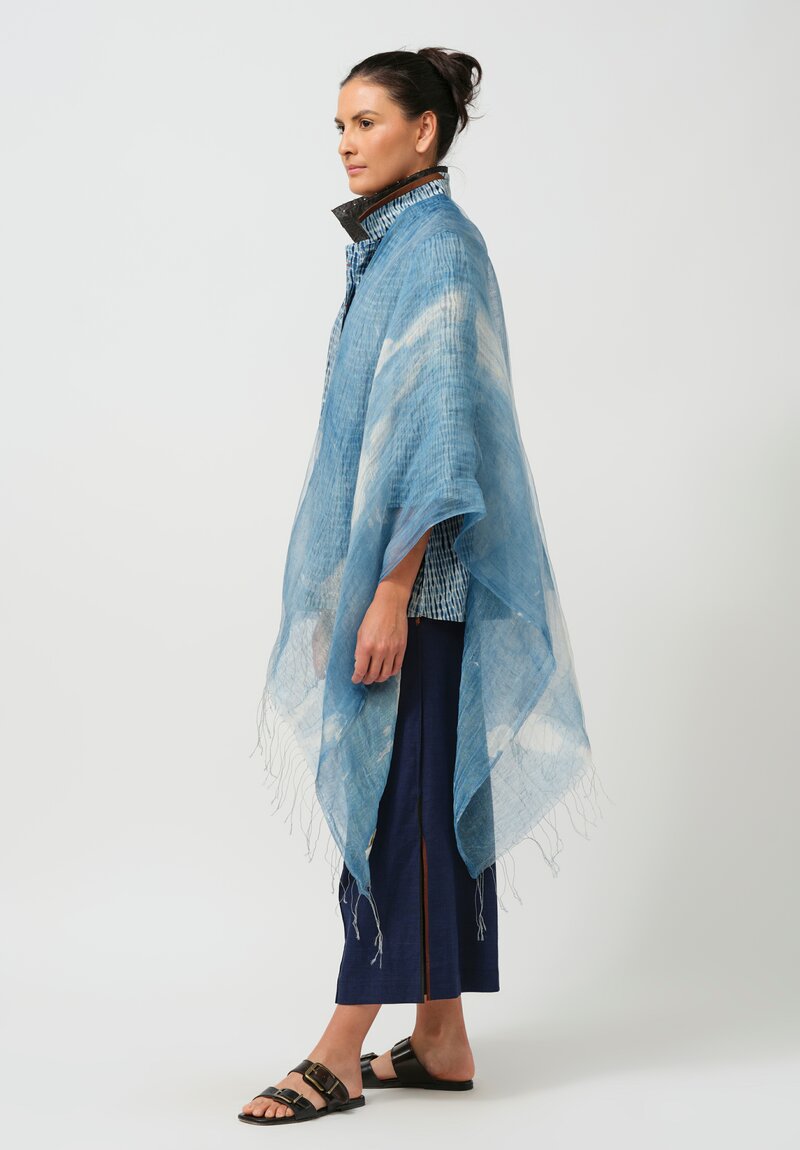 Sophie Hong Silk & Linen Cloud Scarf in Indigo Blue