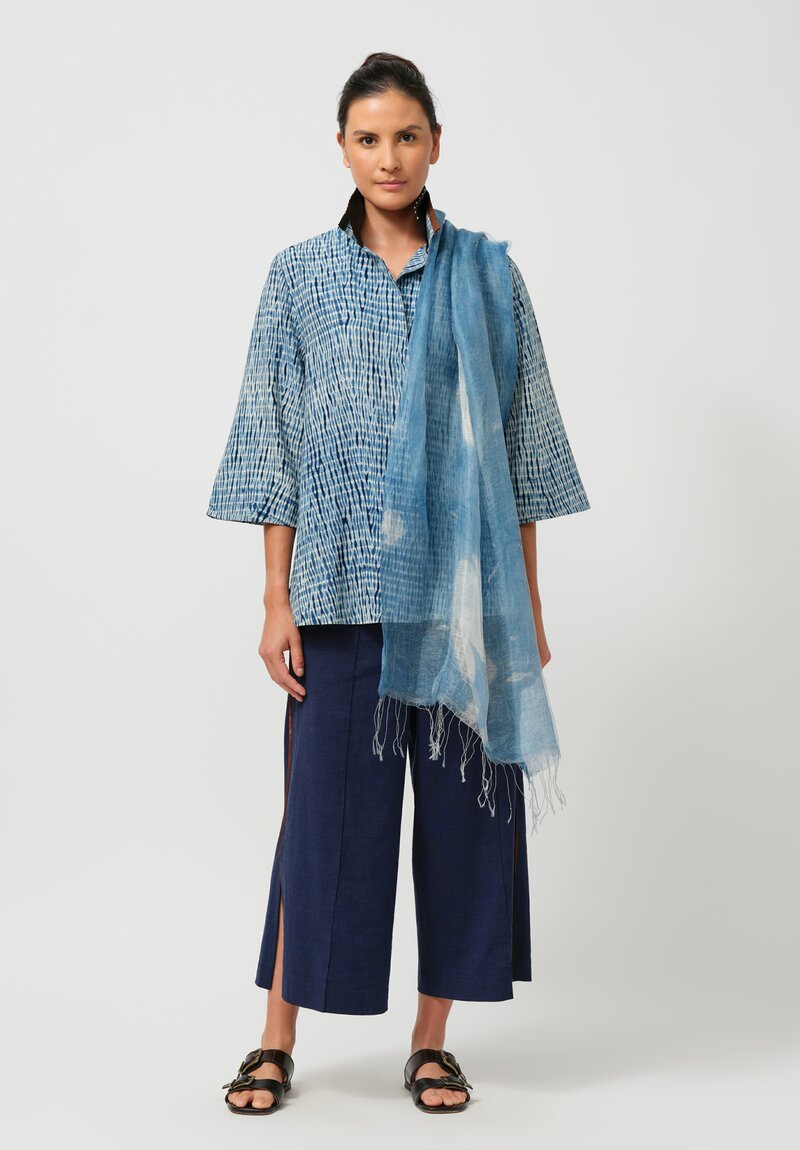 Sophie Hong Silk & Linen Cloud Scarf in Indigo Blue