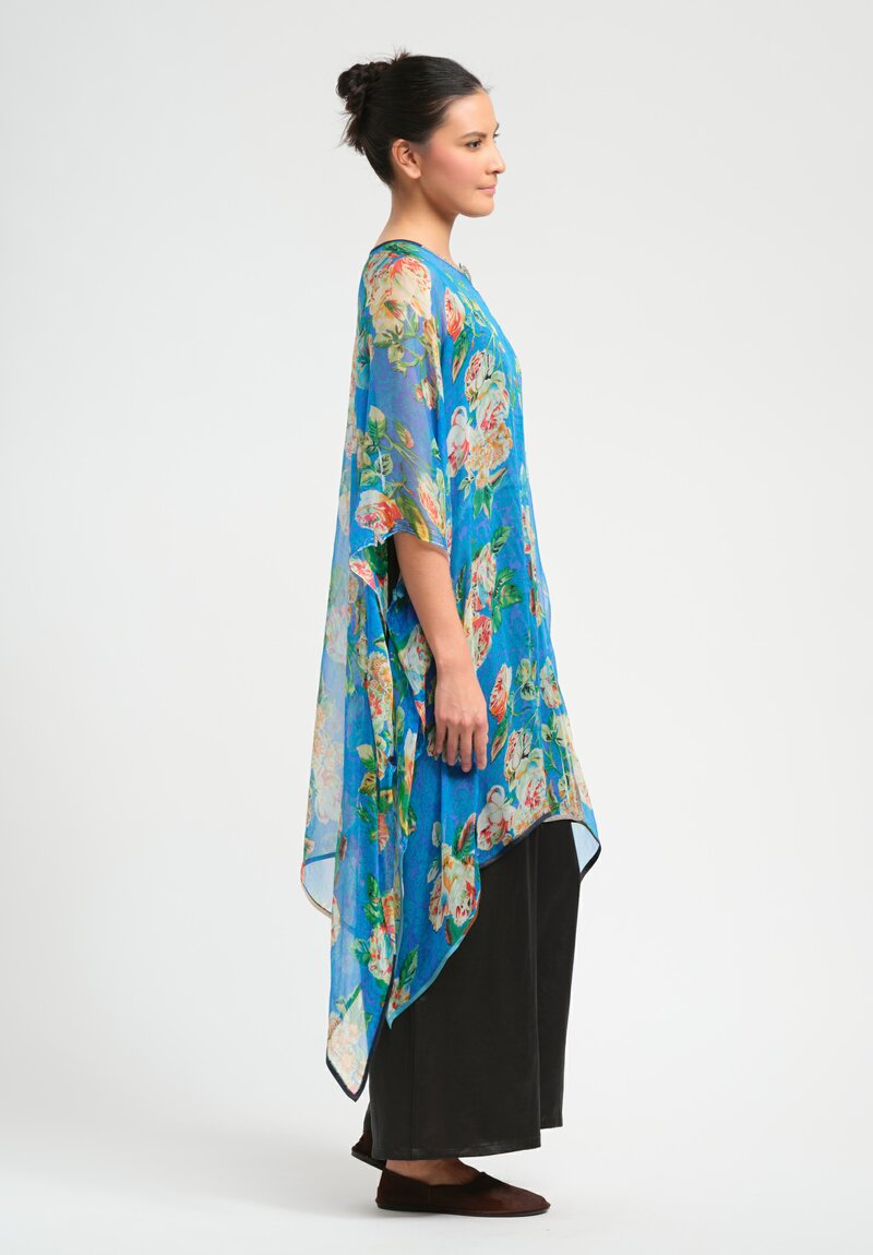 Sophie Hong Mousseline Silk Tunic in Blue Floral