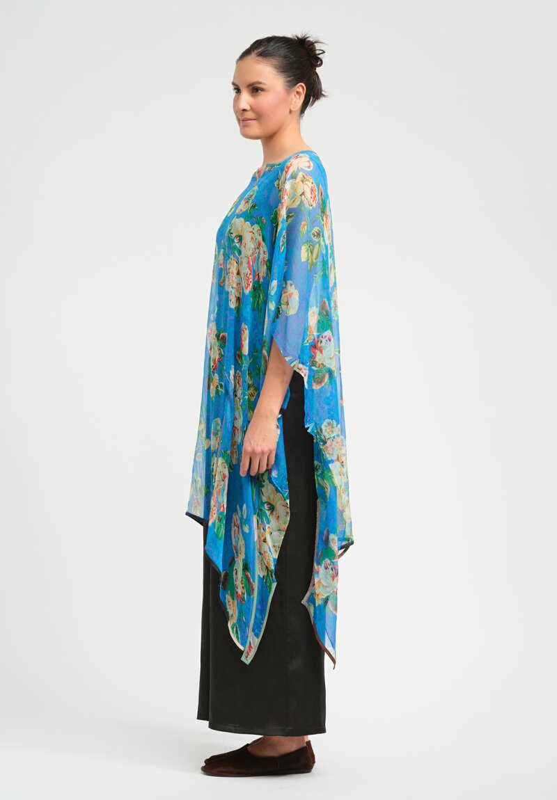 Sophie Hong Mousseline Silk Tunic in Blue Floral