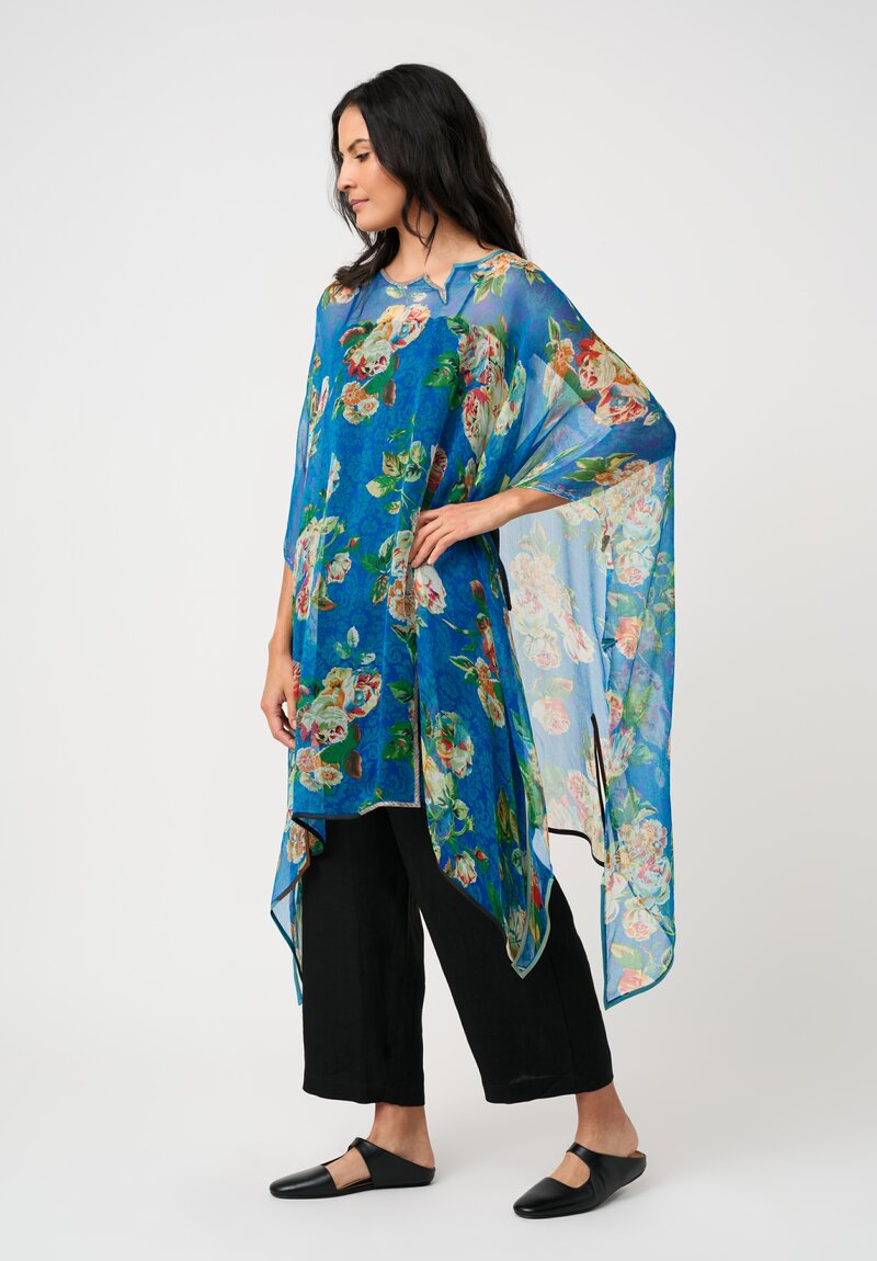 Sophie Hong Mousseline Silk Tunic in Blue Floral