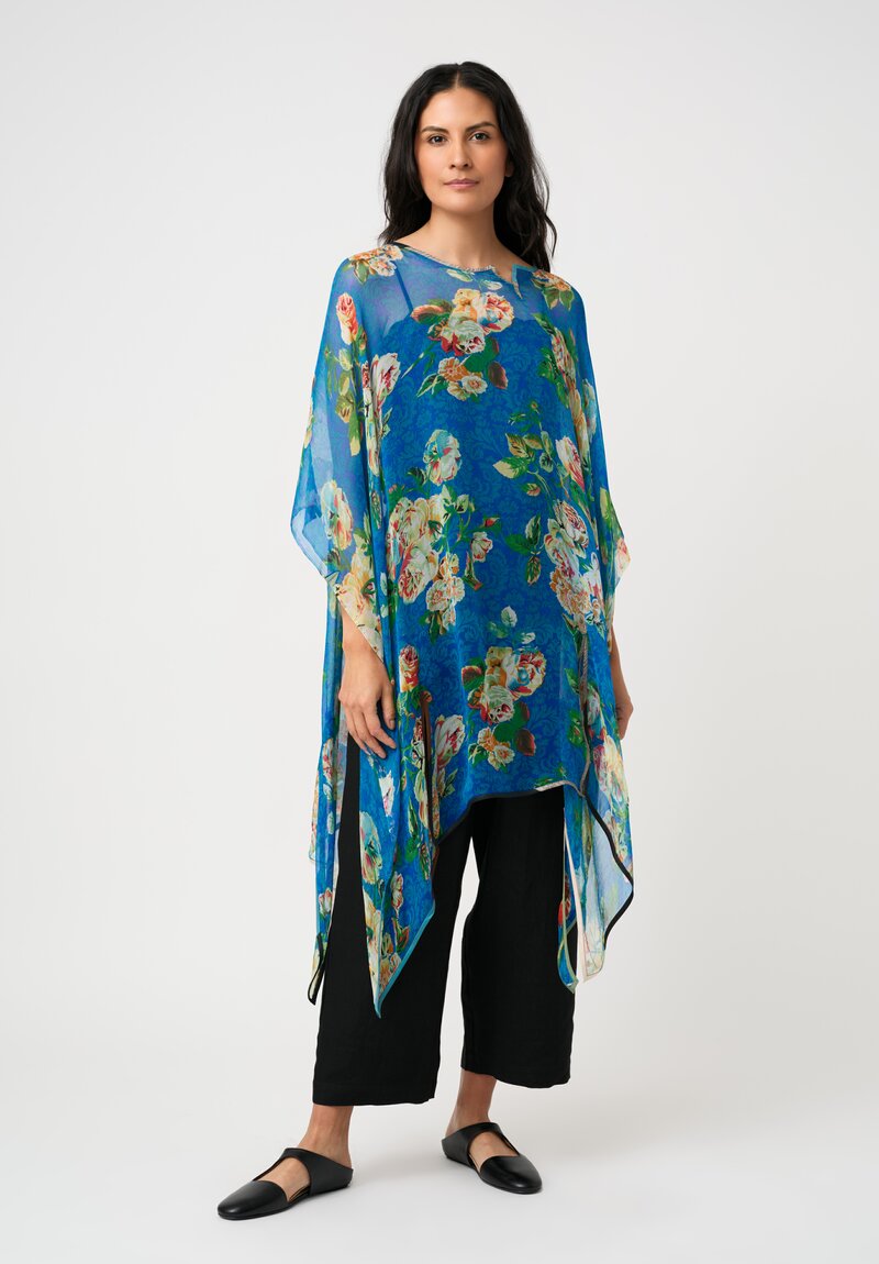 Sophie Hong Mousseline Silk Tunic in Blue Floral