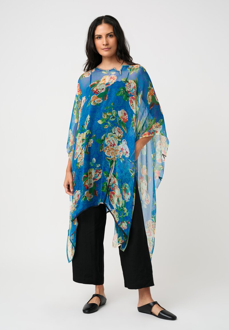 Sophie Hong Mousseline Silk Tunic in Blue Floral