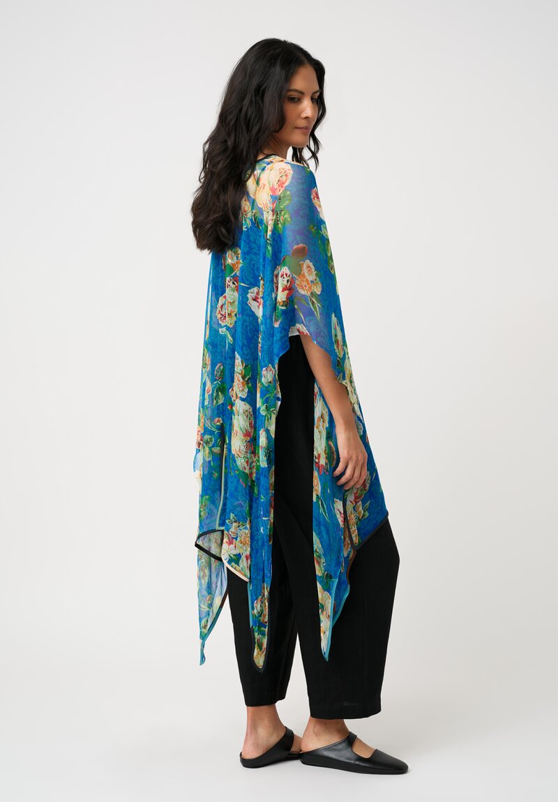 Sophie Hong Mousseline Silk Tunic in Blue Floral