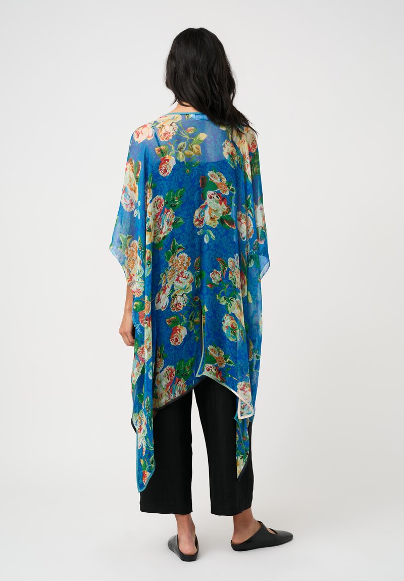 Sophie Hong Mousseline Silk Tunic in Blue Floral