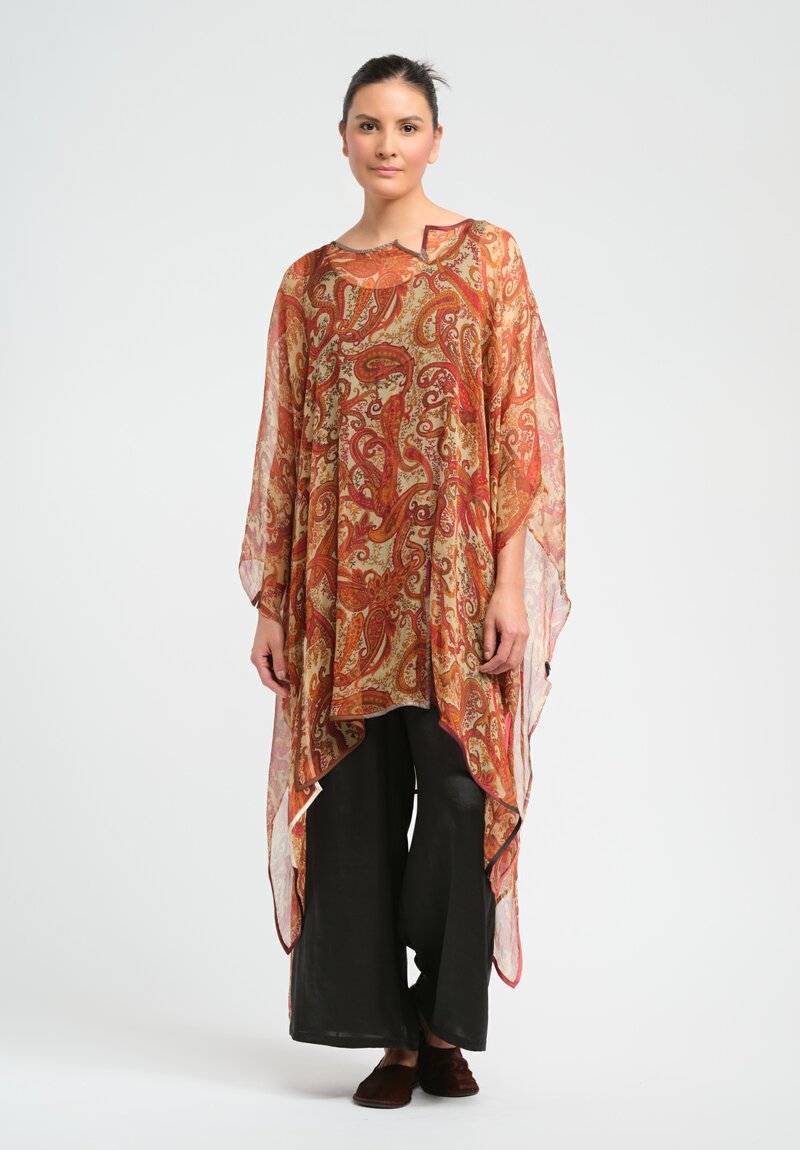 Sophie Hong Mousseline Silk Tunic in Coffee Brown Paisley