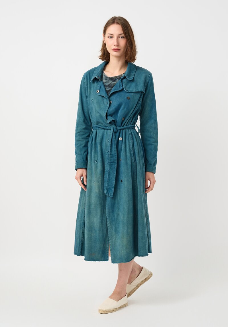 Alabama Chanin Cotton Harlow Trench Coat in Indigo Blue