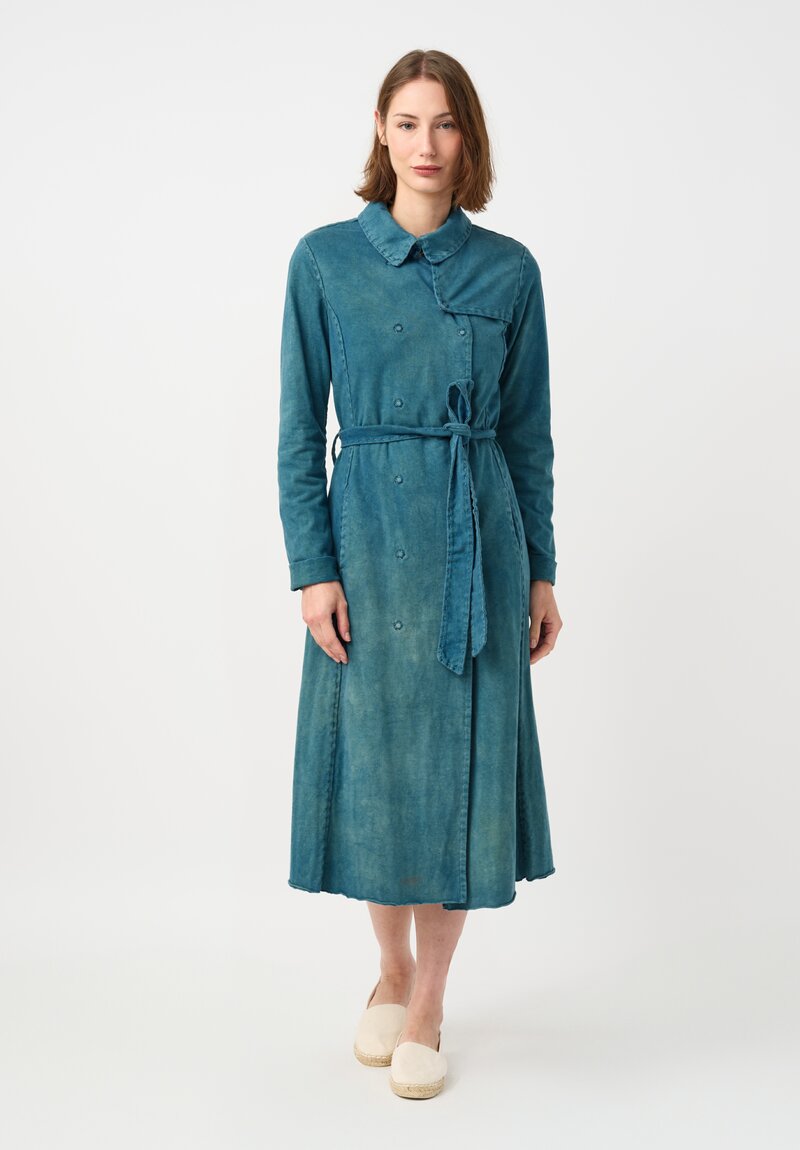 Alabama Chanin Cotton Harlow Trench Coat in Indigo Blue