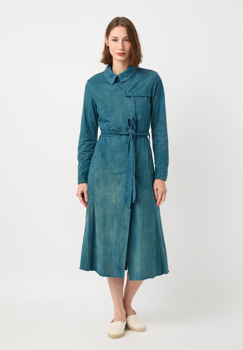 Alabama Chanin Cotton Harlow Trench Coat in Indigo Blue