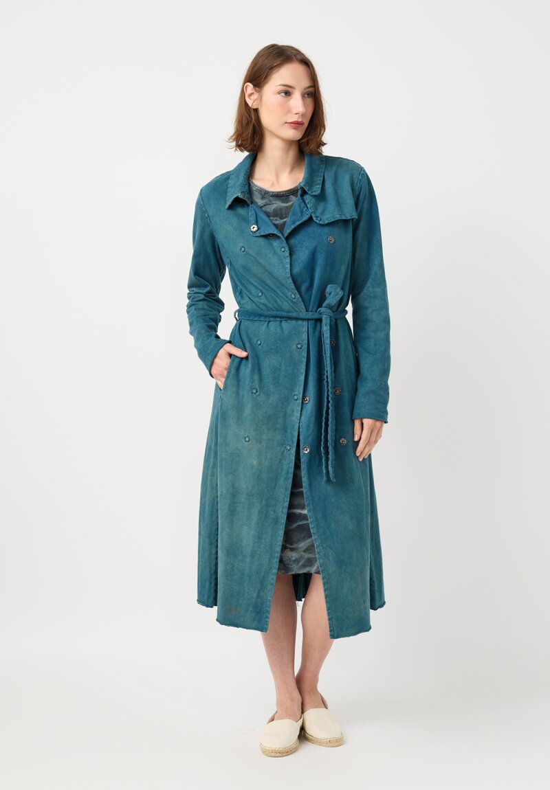 Alabama Chanin Cotton Harlow Trench Coat in Indigo Blue