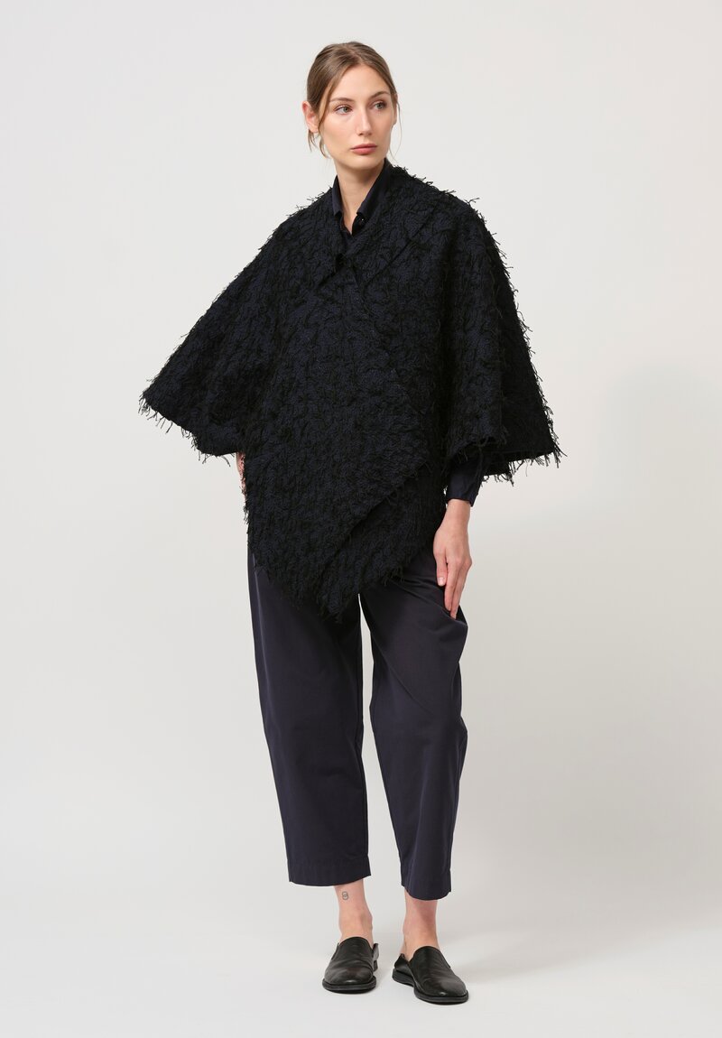 Alabama Chanin Embroidered Rosette Walking Cape in Black & Navy Blue